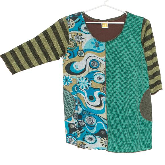 Hand Jive Handmade Top 3/4 Sleeve Patchwork Lagenlook Abstract Statement 2XL - Picture 10 of 10